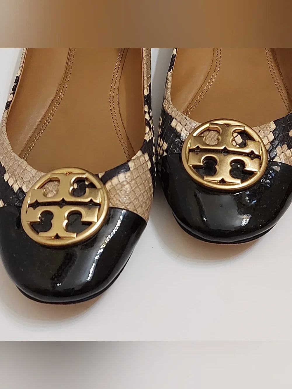 Tory Burch Beige Black Snake-Print Reva Ballet Flat